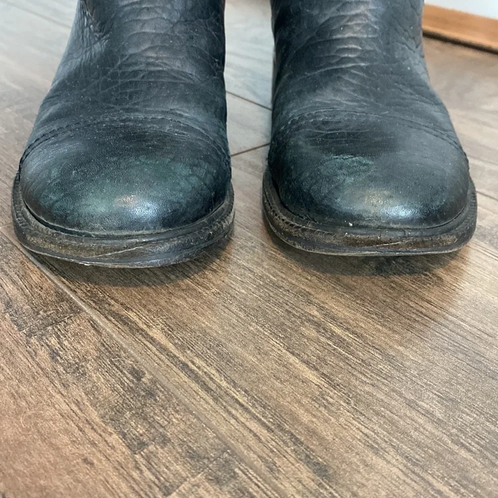 Tory Burch Moto Riding Mid Calf Pebbled Leather Boot